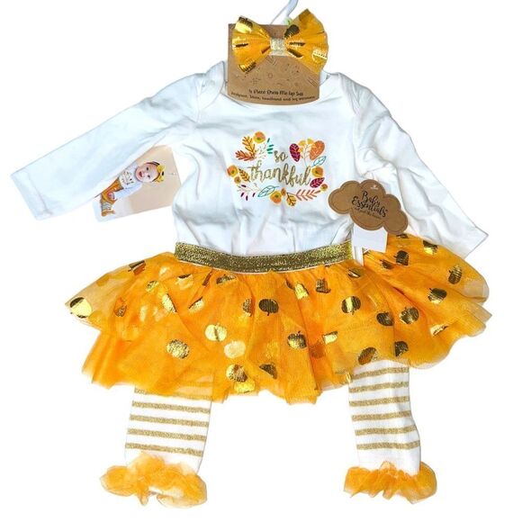 NWT Baby Essentials 4pc “So Thankful” Outfit Fall Harvest Thanksgiving Set 3M - Picture 2 of 13